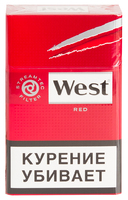 Сигареты WEST Red Смола 10 мг/сиг, Никотин 0,8 мг/сиг, СО 10 мг/сиг.