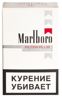Сигареты MARLBORO Filter Plus  Смола 3 мг/сиг, Никотин 0,2 мг/сиг, СО 4 мг/сиг.