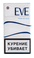 Сигареты ЕVЕ Super Slim Premium Blue Смола 3 мг/сиг, Никотин 0,3 мг/сиг, СО 2 мг/сиг.