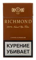 Сигареты RICHMOND Coffee Super Slim Смола 5 мг/сиг, Никотин 0,4 мг/сиг, СО 5 мг/сиг.