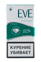 Сигареты ЕVЕ Super Slim Premium Mint Смола 4 мг/сиг, Никотин 0,4 мг/сиг, СО 3 мг/сиг.