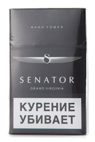 Сигареты SENATOR черный Смола 5 мг/сиг, Никотин 0,5 мг/сиг, СО 5 мг/сиг.