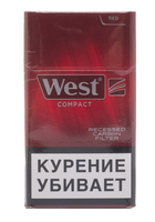 Сигареты WEST Compact Red Смола 8 мг/сиг, Никотин 0,7 мг/сиг, СО 9 мг/сиг.